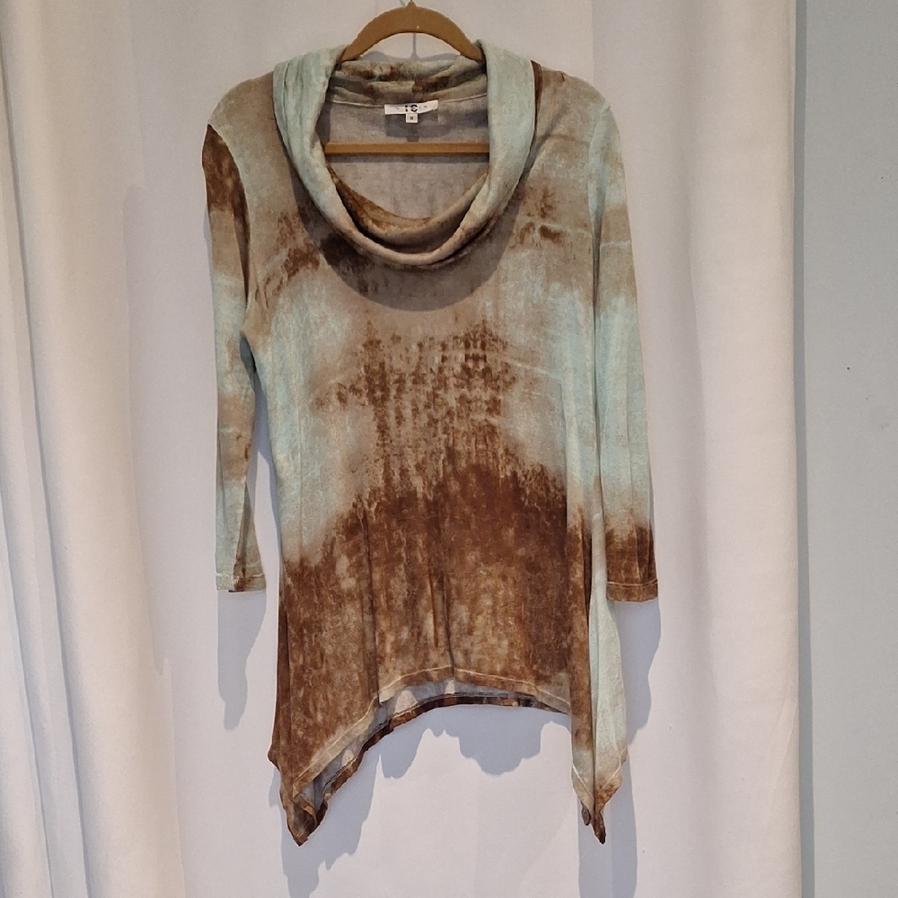 Paris IQ IQ Paris Cowl Neck Linen Blend Tunic SharkBite Top Size Medium